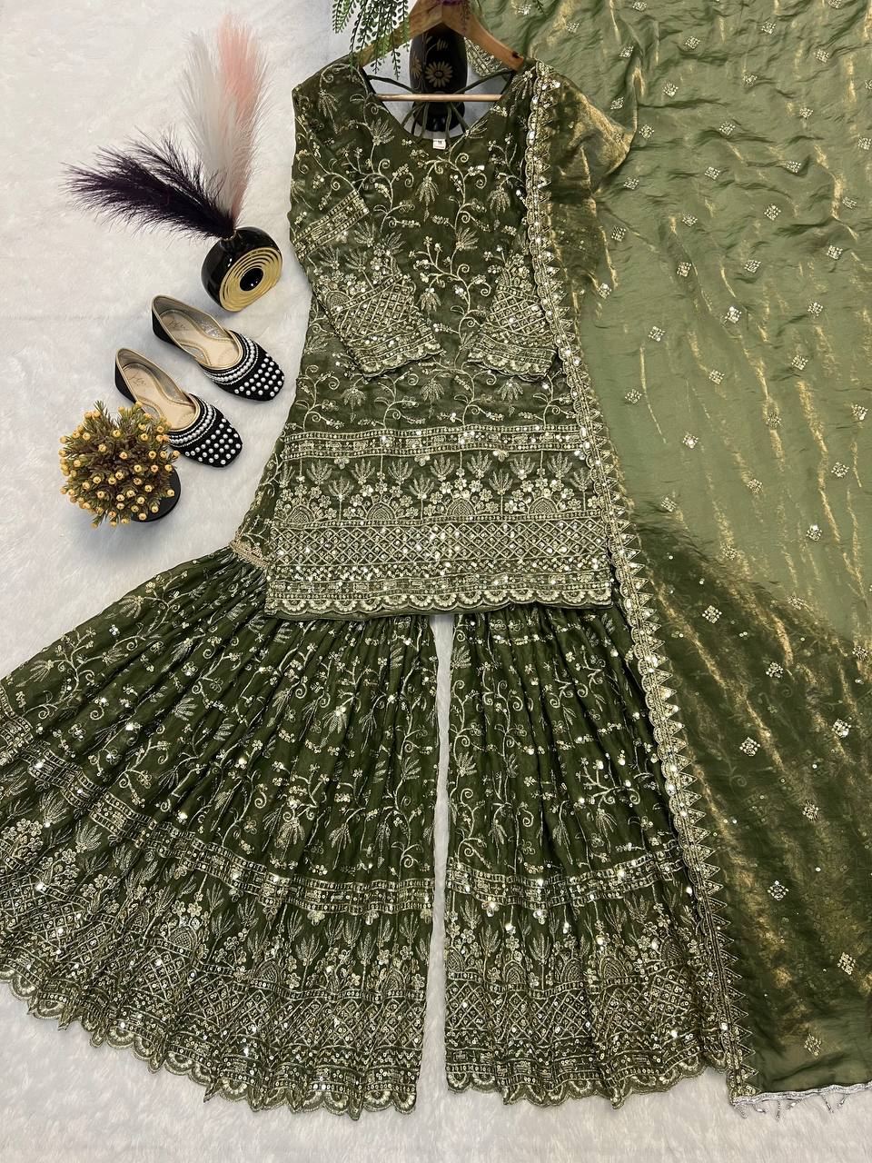 Terracotta Orange Couture Sharara Set - Festive Wear